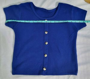 Cute Button-Down Blue Ribbed Top