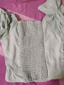 Mint Embroidered Puff Sleeve Top