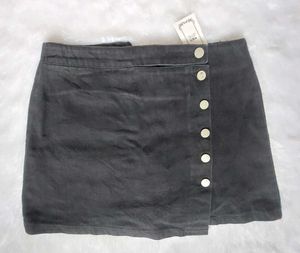 Button Denim Mini Skirt