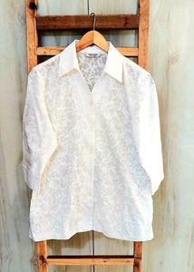 White Self Design Cotton Shirt Size-36