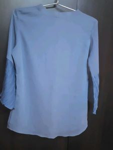 Elegant Blue Tie-Neck Blouse