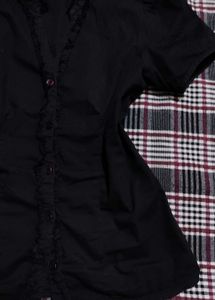 Midnight Ruffle Charm – Black Fitted Shirt