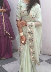 Pure Organza Heavy Work Saree🩵😍