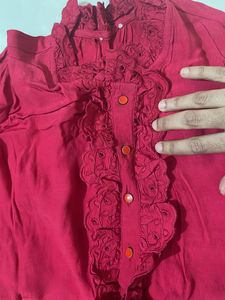 Color Nech Ruffle Top