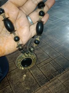 Beaded Black Necklace with big locket