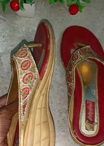 Lady Steps Red &amp; Gold Wedges
