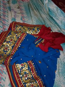 Blue &amp; Pink Embellished Saree