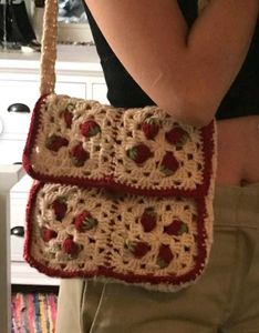 Crochet Strawberry Granny Square Messenger Bag