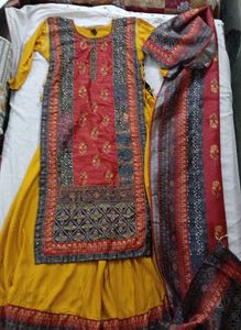 Rajasthani Embroidery Design Yellow Gown
