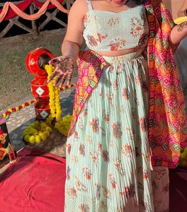 Mehendi Padded Koti Lehenga