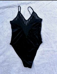 Topshop Black Velvet Bodysuit UK10