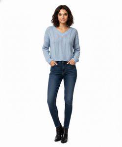 Blue Knit V-Neck Sweater