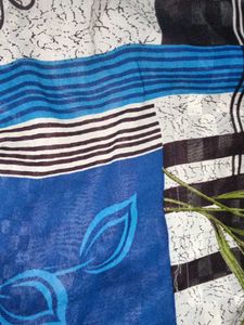 Beautiful Painted Saree With Blue Flower