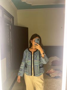 Embroidered Open-Front Jacket