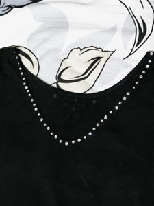Women Black Sexy Deep V-neck Crystal Stone Top