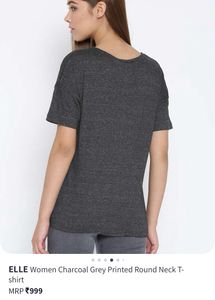 ELLE Women Charcoal Grey Printed T-shirt