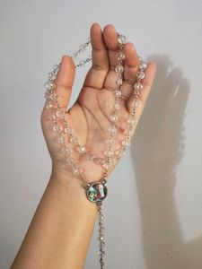 Silver Crystal Rosary Necklace