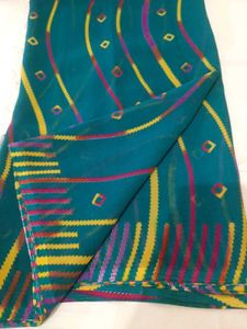 77)New Green Printed Saree
