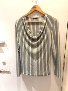 Chic Striped Cowl Neck Long Sleeve Top