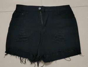 Distressed Black Denim Shorts