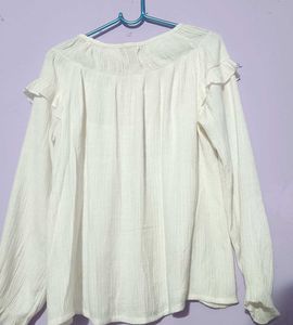 White Ruffle Long Sleeve Top