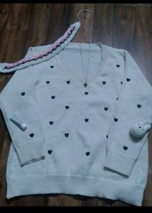 Korean Heart Pattern V-Neck Sweater