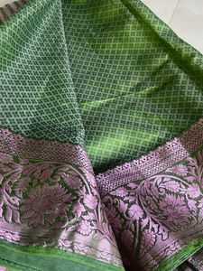 Pretty Green Saree With Lavender Border❤️