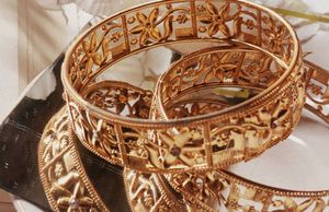 Elegant Floral Gold-Toned Bangles (Set of 2)