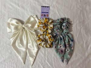 Stylish Printed & Satin Bow Scrunchies – Set of 4