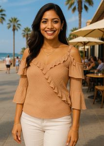 💖Peach Shimmer Dream Top! ✨Ruffle &amp; Bardot Style