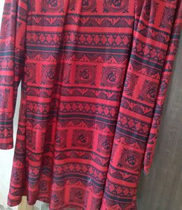 Red &amp; Black Patterned Long Sleeve Dress