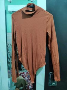 Rust Mock Neck Body Suit Top