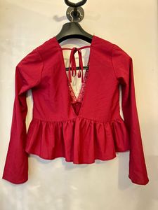 Red lace trim long sleeve top