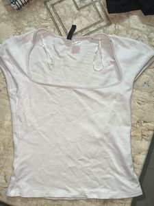 White Cotton Soft Top Wide Sqaure Neck