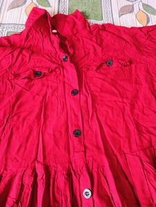 Red Short Sleeve One Piece With Join Belt