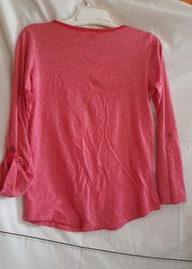 Fushia Long Roll-up Sleeves Top