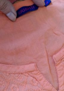 Peach Embroidered Cotton Kurta