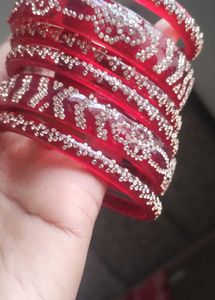 Red &amp; Silver Bangle Set