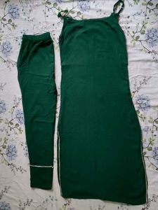 Straight Fit Sleeveless Green Suit and pant set