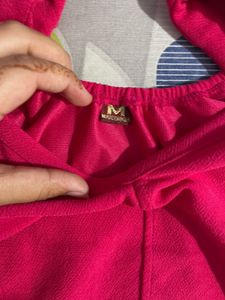Chic Puff Sleeve Off-Shoulder Top – Bold Pink