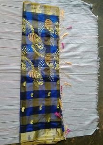 Elegant Blue Checked Saree