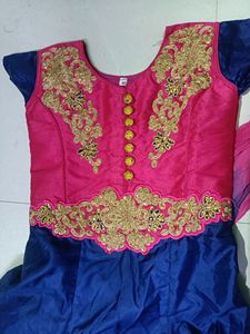 Girl's Pink & Blue Embroidered Dress