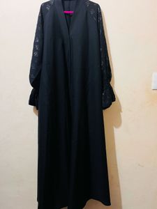 Elegant Black Abaya with Embellished Sleeves