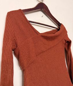 Stylish Brown Ribbed Top