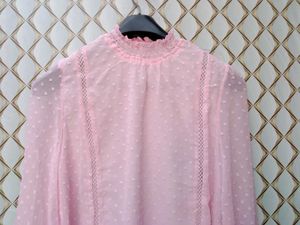New With Tag Pinterest Korean Puff Laces Pink Top