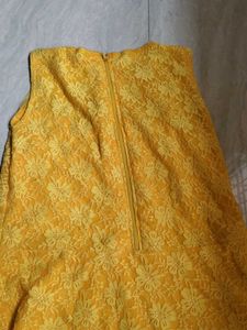 Golden Gown With Beautiful Net And Mirror Work