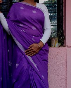 Purple Cotton Saree with readymade blouse and foun