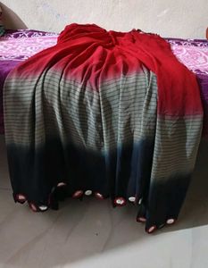 Red - Grey - Black Ombre Saree