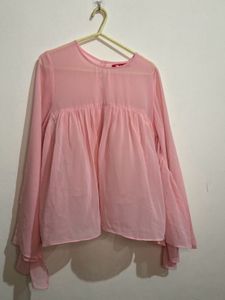 Pink Flared Sleeve Blouse