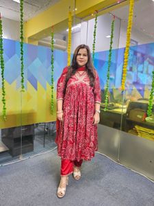 Red Embroidered Kurta Set (Naira cut)